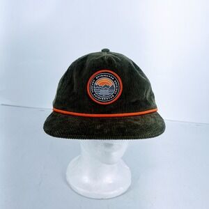 Quiksilver Corduroy Snapback Hat Olive Green Orange Rope Mountain Patch Cap